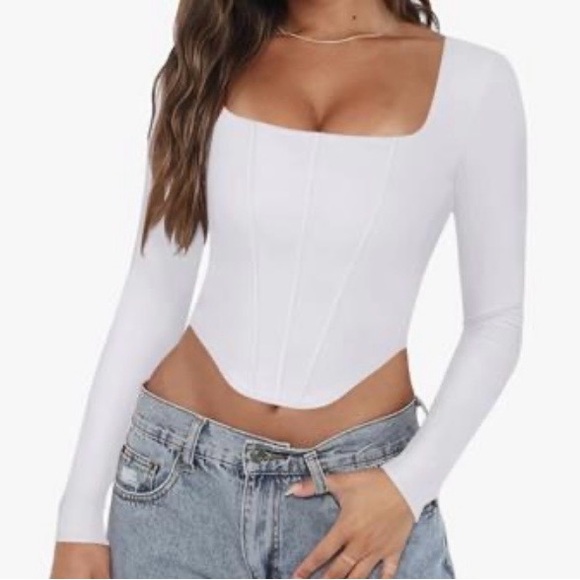 ReoRia White Square Neck Long Sleeve Crop Top - Picture 5 of 5